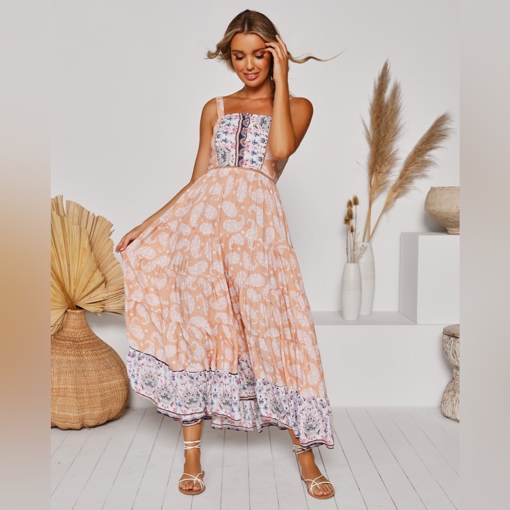 Jaase Paisley Printed Boho Maxi Dress XS - Picture 3 of 9
